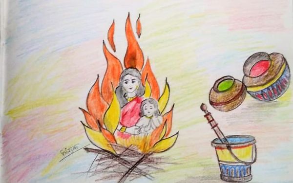 Holika Dahan Drawing Easy // Holi Festival Drawing // Happy Holi Poster  Drawing // Poster Making - YouTube